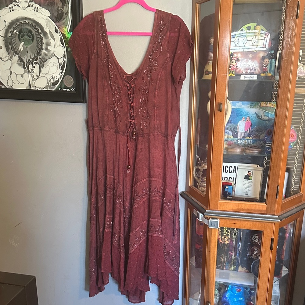 NF brand Elegant Burgundy Fairy  Rhinestone Lace-Up Dress Free Size Plus